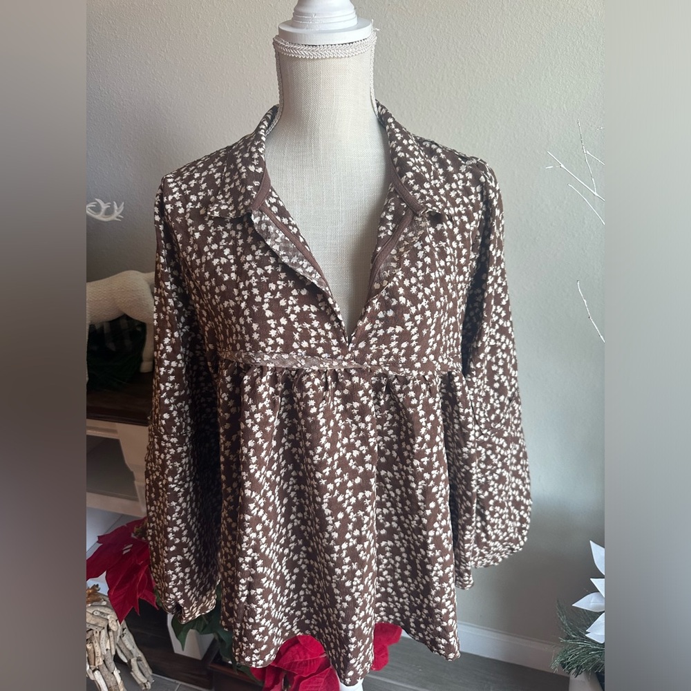 Meritt Brown and White Floral Blouse - Size L